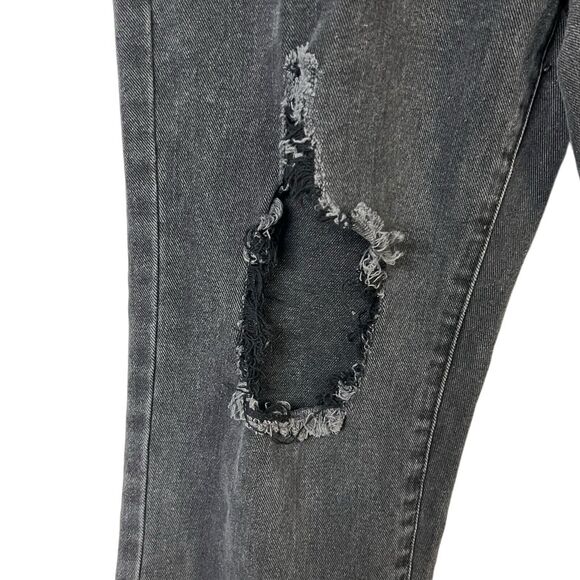 PrettyLittleThings Jeans Black Denim Holes Distressed High Rise Size‎ 8 Straight - Picture 5 of 10
